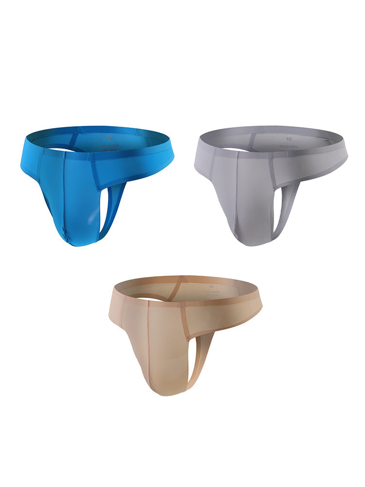 3 Pack Men's Sexy Low-Rise Seamless with Support Pouch Thongs | dmunderwear detail image 7