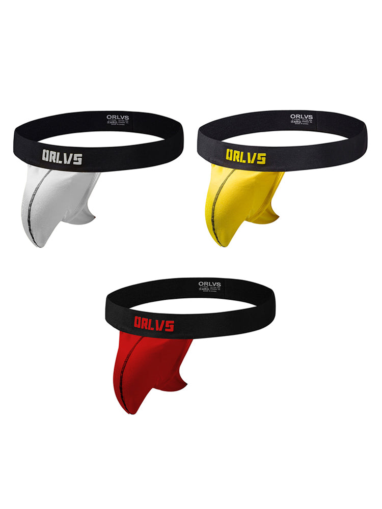 3 Pack Low-Cut Cotton Men's Thong with Enhanced Pouch | dmunderwear detail image 2