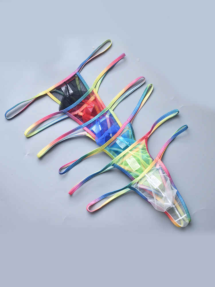 3-pack Men's Sexy Rainbow Transparent Convex Pouch Breathable Thong | dmunderwear