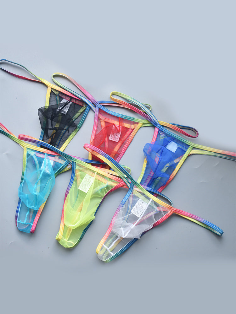 3-pack Men's Sexy Rainbow Transparent Convex Pouch Breathable Thong | dmunderwear detail image 10