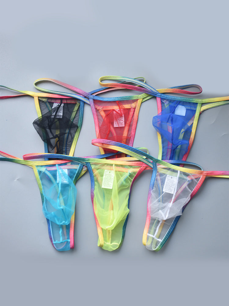 3-pack Men's Sexy Rainbow Transparent Convex Pouch Breathable Thong | dmunderwear detail image 11