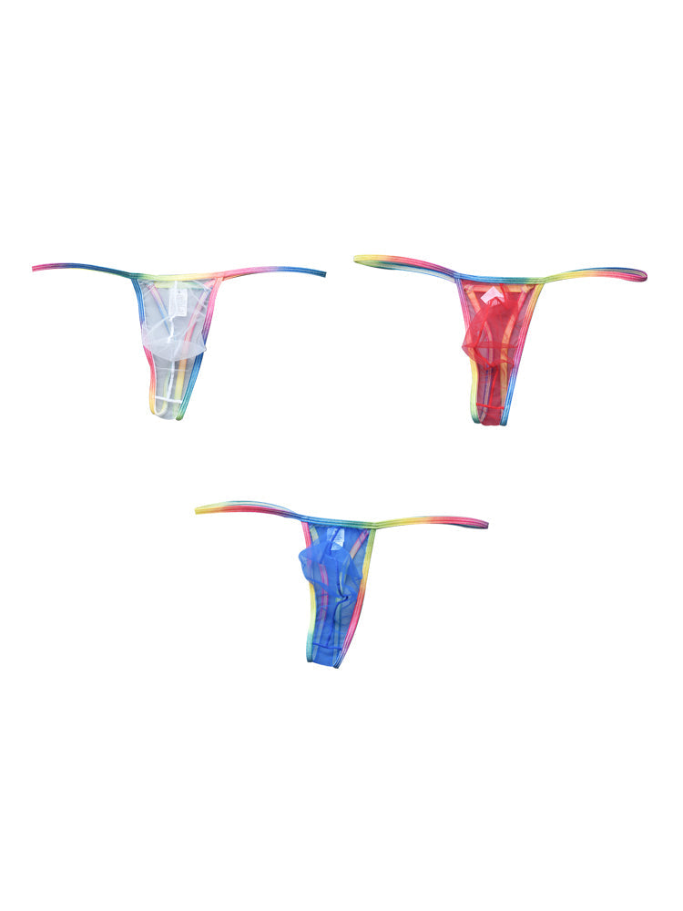 3-pack Men's Sexy Rainbow Transparent Convex Pouch Breathable Thong | dmunderwear detail image 12