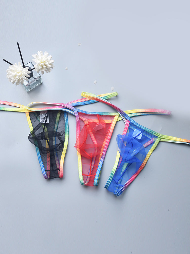 3-pack Men's Sexy Rainbow Transparent Convex Pouch Breathable Thong | dmunderwear detail image 13