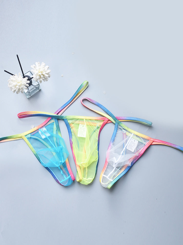 3-pack Men's Sexy Rainbow Transparent Convex Pouch Breathable Thong | dmunderwear detail image 14