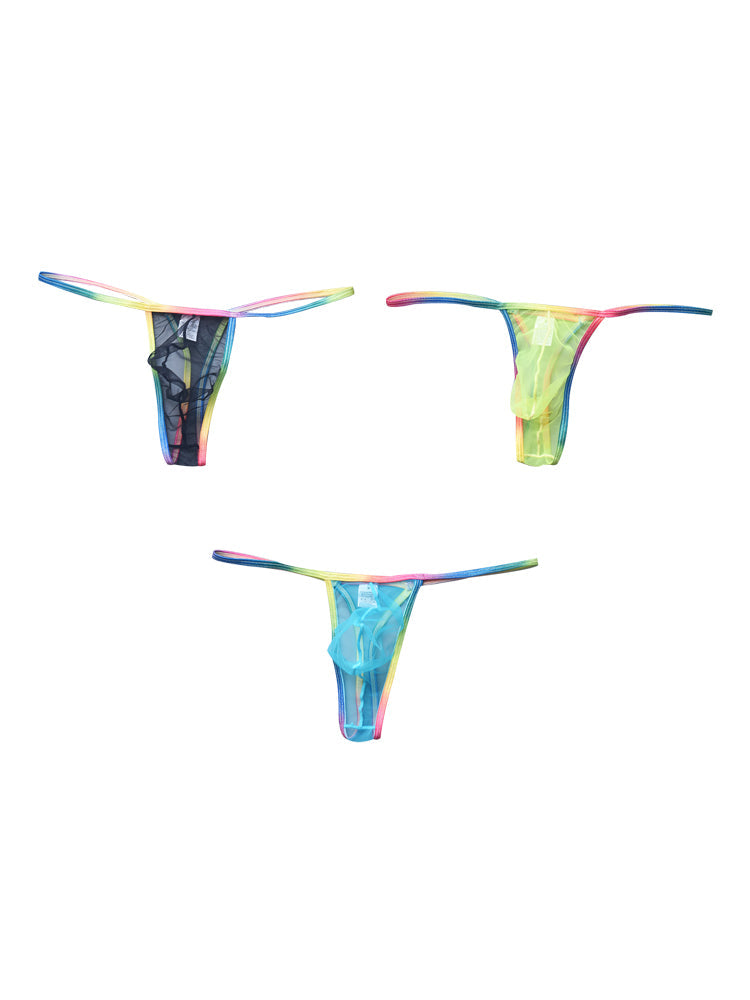 3-pack Men's Sexy Rainbow Transparent Convex Pouch Breathable Thong | dmunderwear detail image 17