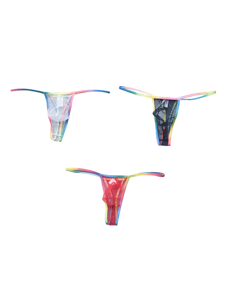 3-pack Men's Sexy Rainbow Transparent Convex Pouch Breathable Thong | dmunderwear detail image 2