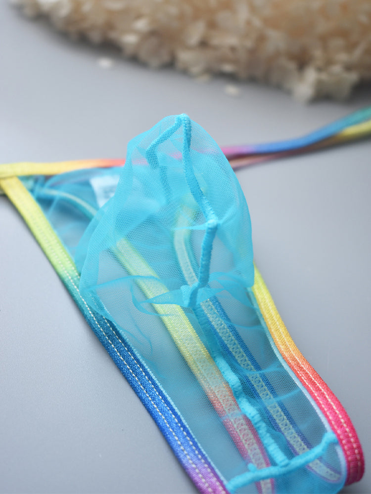 3-pack Men's Sexy Rainbow Transparent Convex Pouch Breathable Thong | dmunderwear detail image 3
