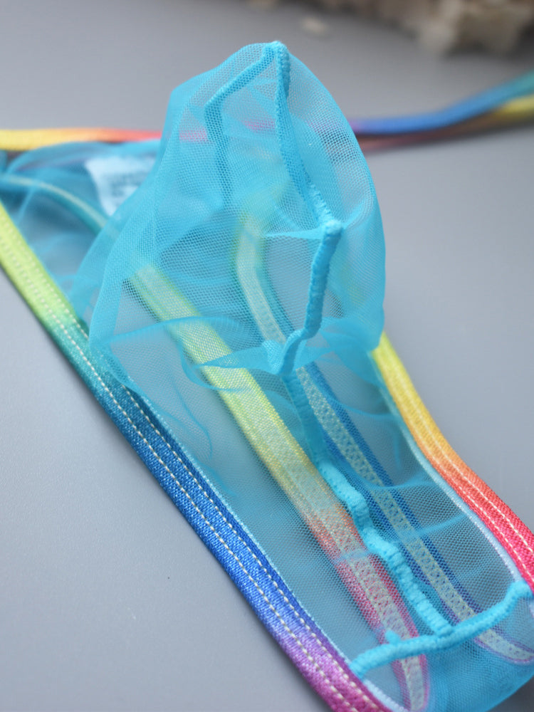3-pack Men's Sexy Rainbow Transparent Convex Pouch Breathable Thong | dmunderwear detail image 4