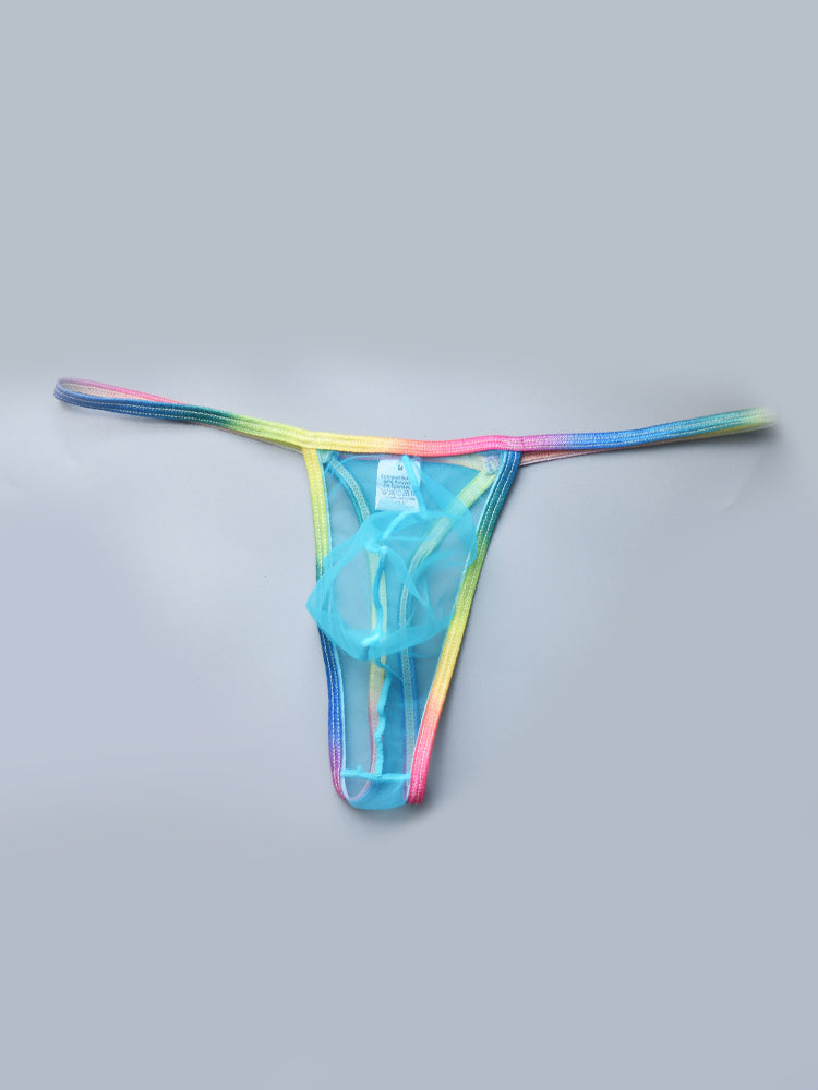 3-pack Men's Sexy Rainbow Transparent Convex Pouch Breathable Thong | dmunderwear detail image 5