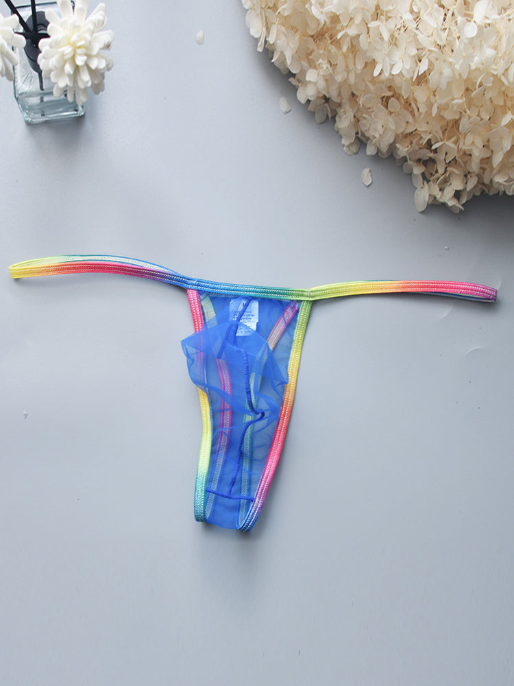 3-pack Men's Sexy Rainbow Transparent Convex Pouch Breathable Thong | dmunderwear detail image 6