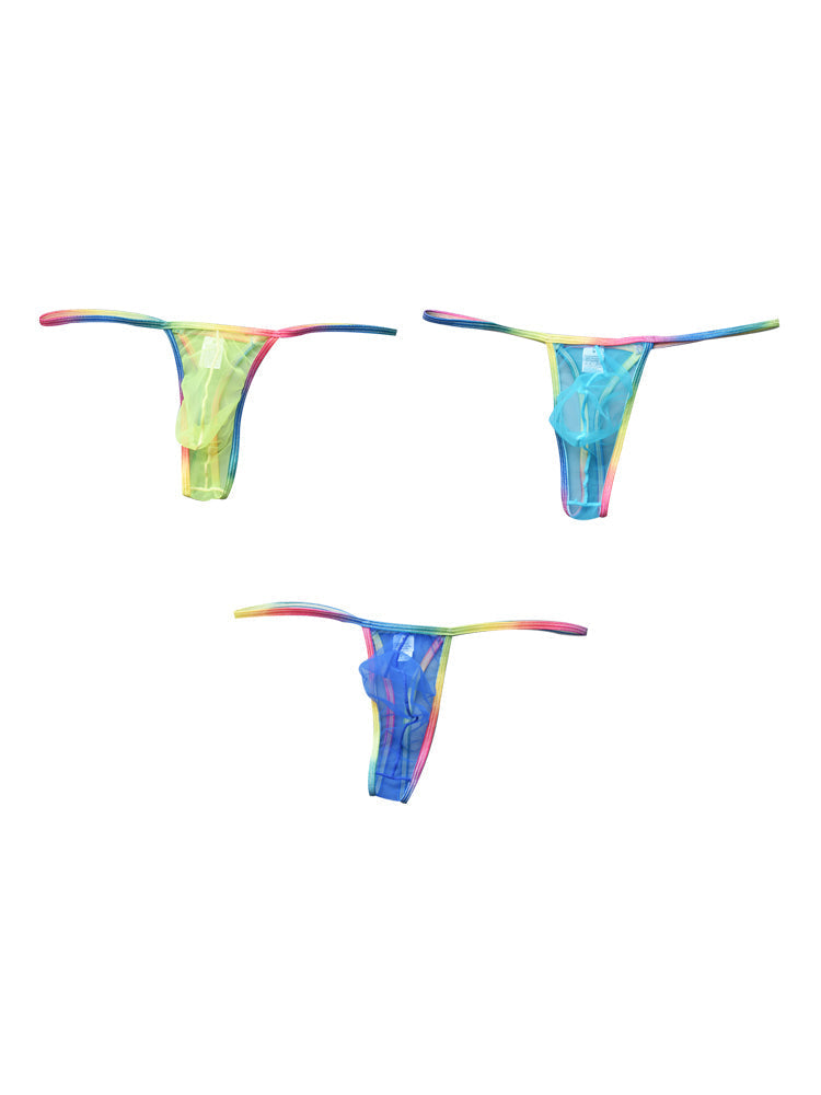 3-pack Men's Sexy Rainbow Transparent Convex Pouch Breathable Thong | dmunderwear detail image 7