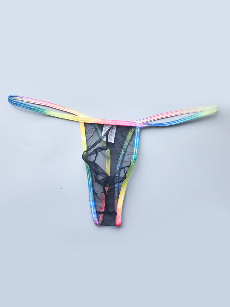 3-pack Men's Sexy Rainbow Transparent Convex Pouch Breathable Thong | dmunderwear detail image 8