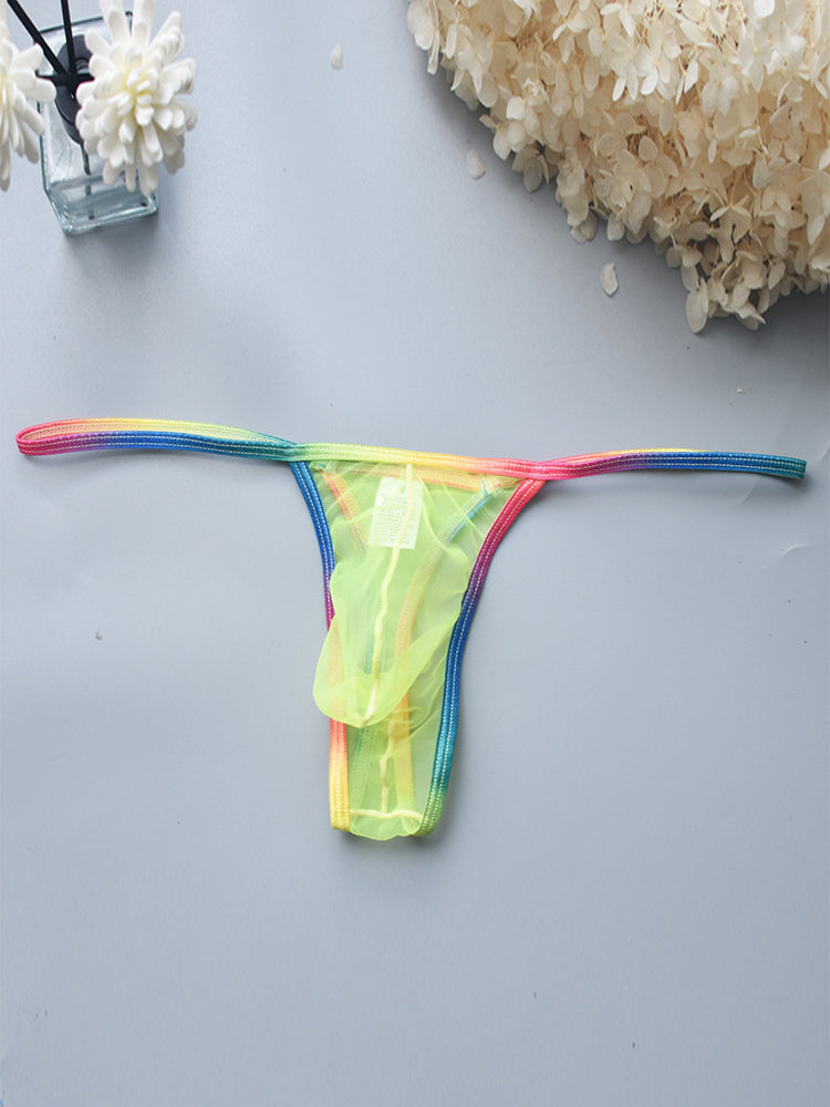 3-pack Men's Sexy Rainbow Transparent Convex Pouch Breathable Thong | dmunderwear detail image 9