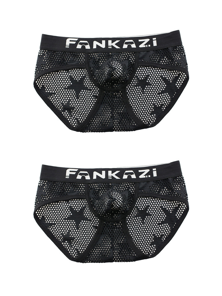 3-pack Men's Sexy Star Mesh Breathable Hollow U-shaped Convex Pouch Briefs | dmunderwear detail image 12