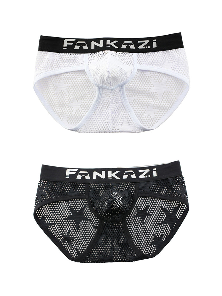 3-pack Men's Sexy Star Mesh Breathable Hollow U-shaped Convex Pouch Briefs | dmunderwear detail image 2