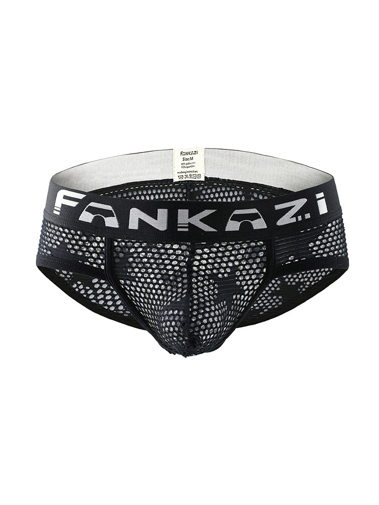 3-pack Men's Sexy Star Mesh Breathable Hollow U-shaped Convex Pouch Briefs | dmunderwear detail image 3