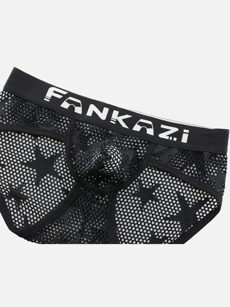 3-pack Men's Sexy Star Mesh Breathable Hollow U-shaped Convex Pouch Briefs | dmunderwear detail image 4