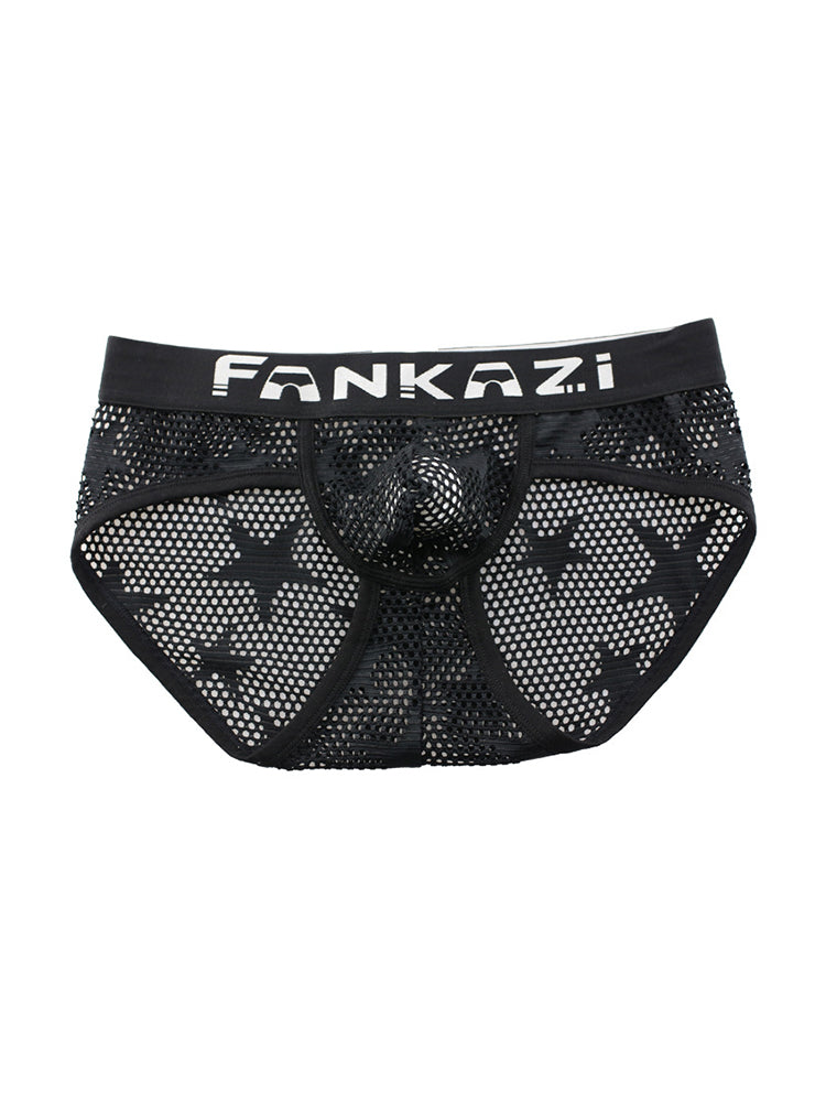 3-pack Men's Sexy Star Mesh Breathable Hollow U-shaped Convex Pouch Briefs | dmunderwear detail image 5