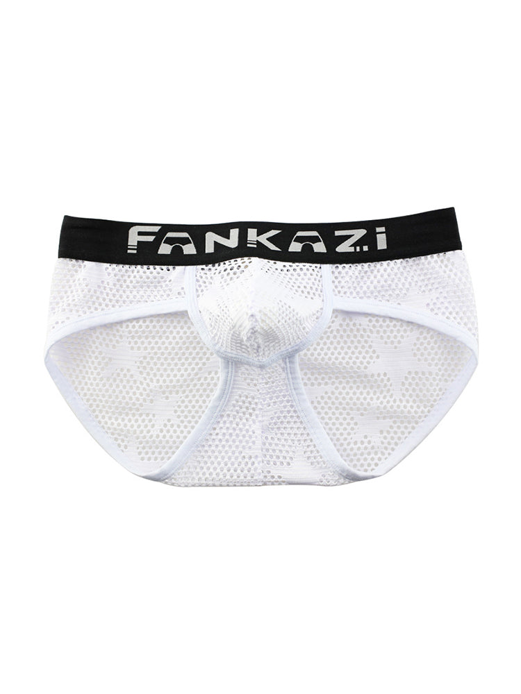 3-pack Men's Sexy Star Mesh Breathable Hollow U-shaped Convex Pouch Briefs | dmunderwear detail image 6