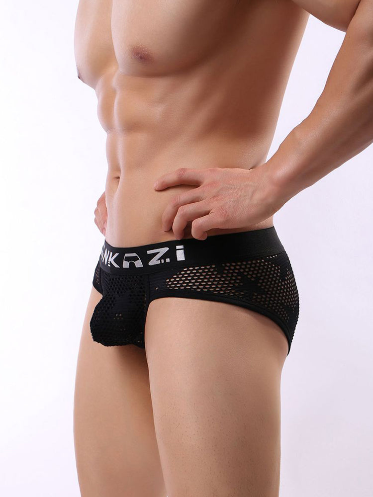 3-pack Men's Sexy Star Mesh Breathable Hollow U-shaped Convex Pouch Briefs | dmunderwear detail image 9