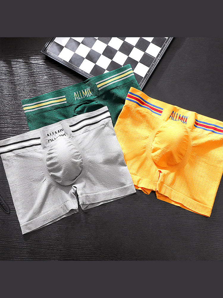 3 Pack ALLMIX Men's Sexy Striped Seamless Low Waist Boxers Briefs | dmunderwear