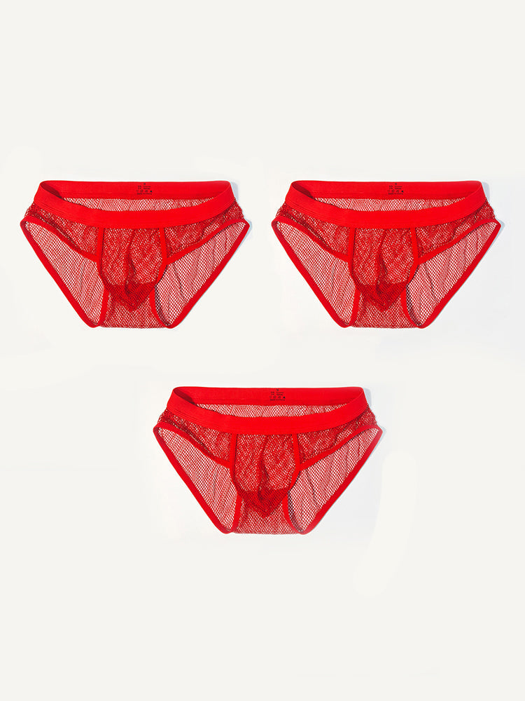 3 Pack Men's Sheer Elegance Mesh Solid Color Low-Rise Stretch Briefs | dmunderwear detail image 15