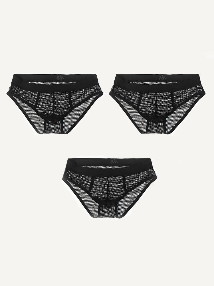 3 Pack Men's Sheer Elegance Mesh Solid Color Low-Rise Stretch Briefs | dmunderwear detail image 7