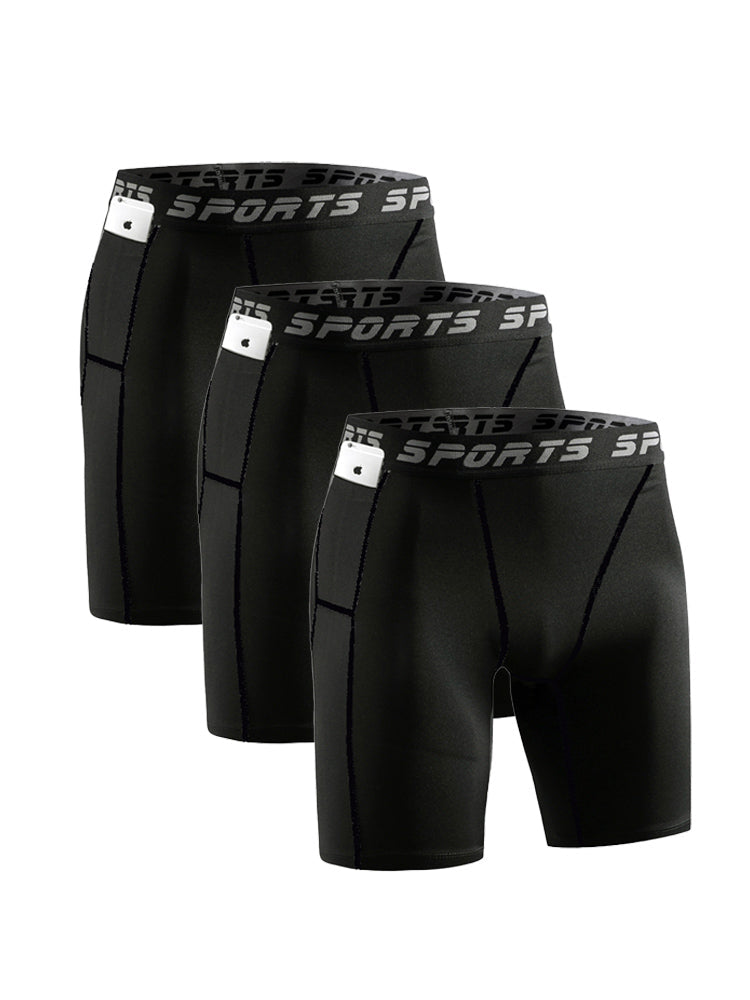 3 Pack Men's Side Pockets & High-Elasticity Compression Activewear Tights | dmunderwear detail image 13