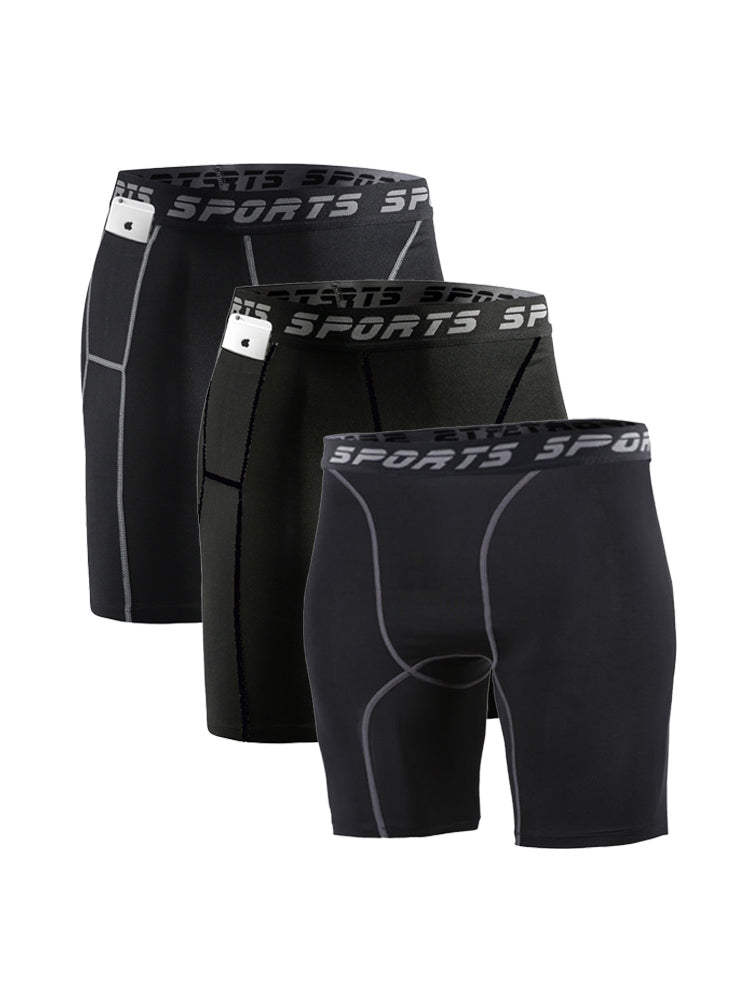 3 Pack Men's Side Pockets & High-Elasticity Compression Activewear Tights | dmunderwear detail image 2
