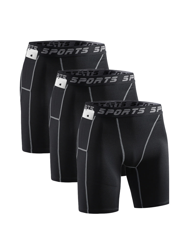 3 Pack Men's Side Pockets & High-Elasticity Compression Activewear Tights | dmunderwear detail image 9