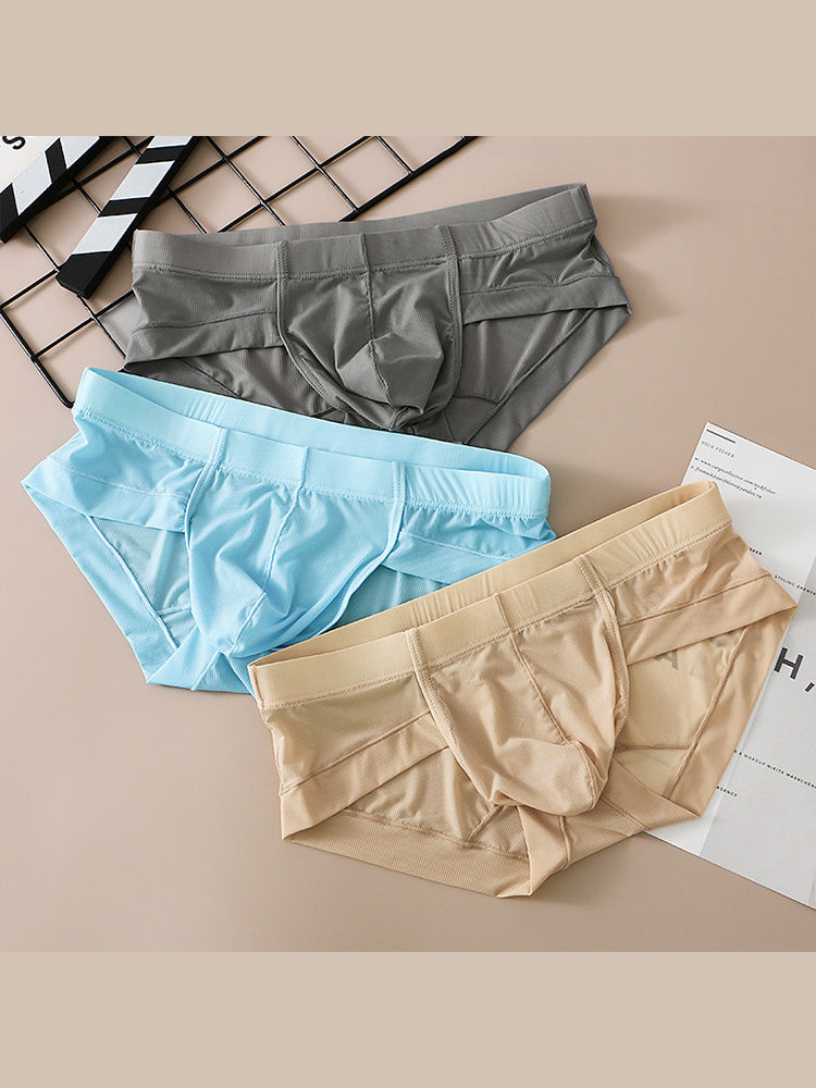 3 Pack Men's Skin-Friendly Solid Color Supportive Pouch Stretch Fit Cooling Briefs | dmunderwear detail image 16