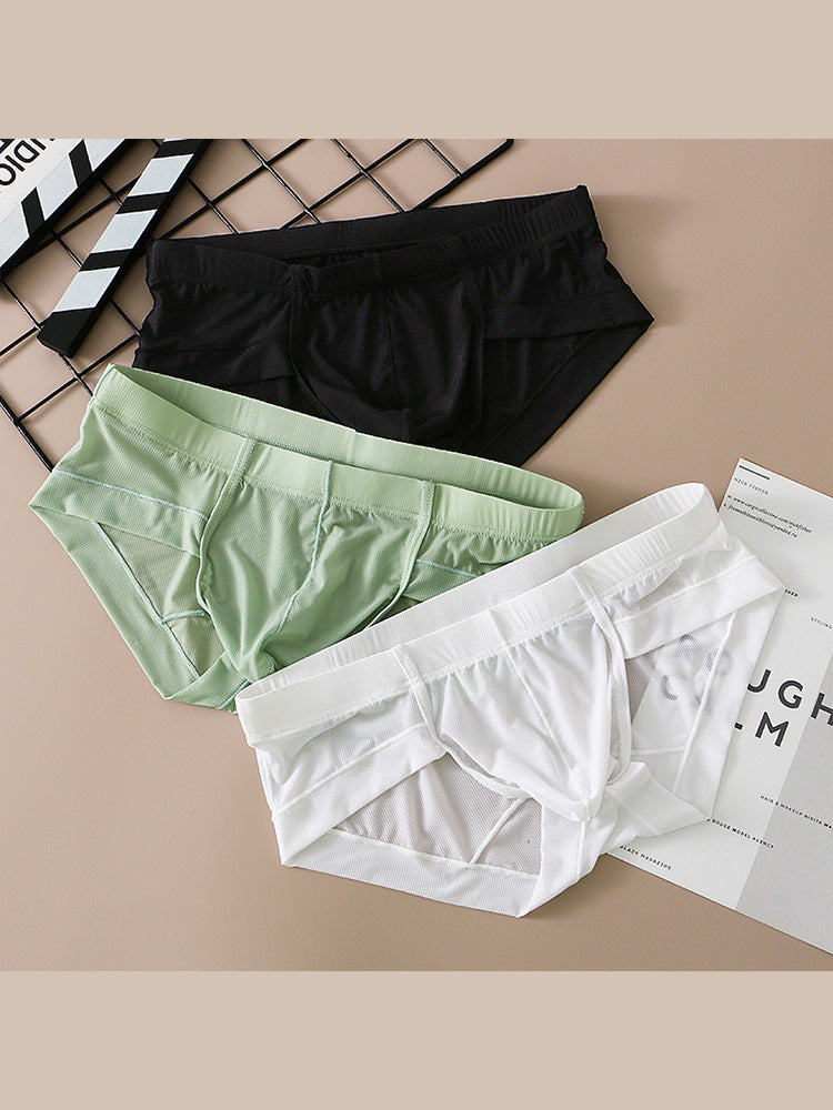 3 Pack Men's Skin-Friendly Solid Color Supportive Pouch Stretch Fit Cooling Briefs | dmunderwear detail image 18