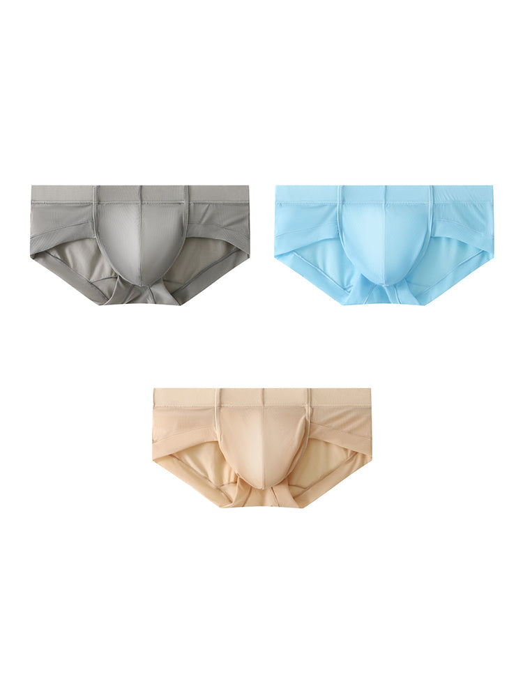 3 Pack Men's Skin-Friendly Solid Color Supportive Pouch Stretch Fit Cooling Briefs | dmunderwear detail image 2
