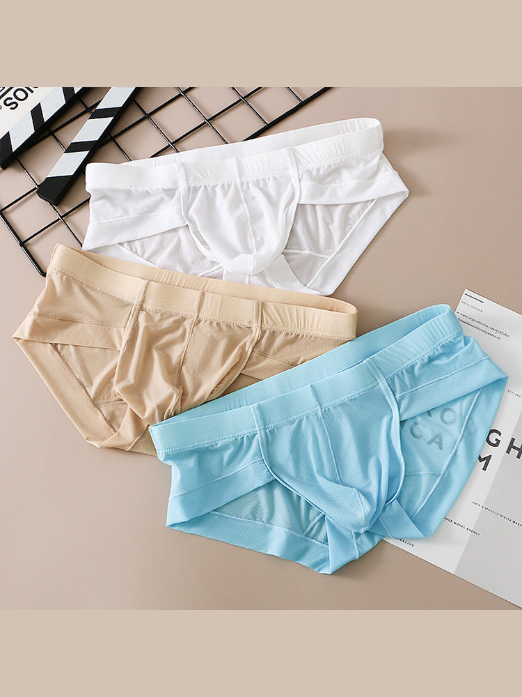 3 Pack Men's Skin-Friendly Solid Color Supportive Pouch Stretch Fit Cooling Briefs | dmunderwear detail image 20
