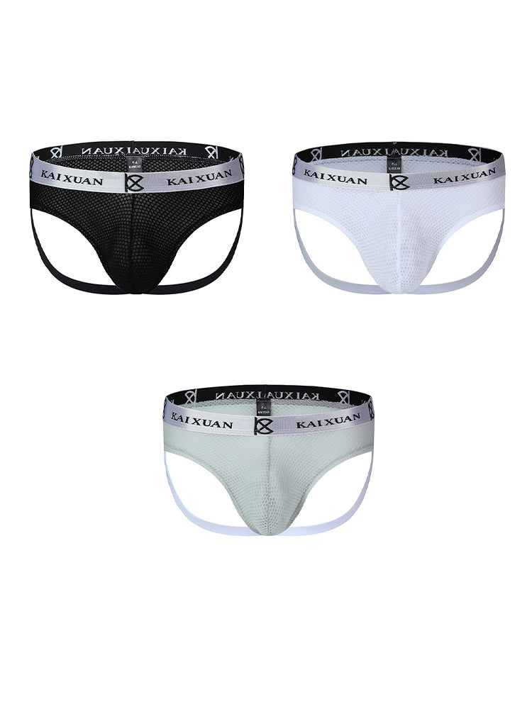 3 Pack Men's Mesh Thong with Stretch & Breathable 3D Support Pouch | dmunderwear detail image 2
