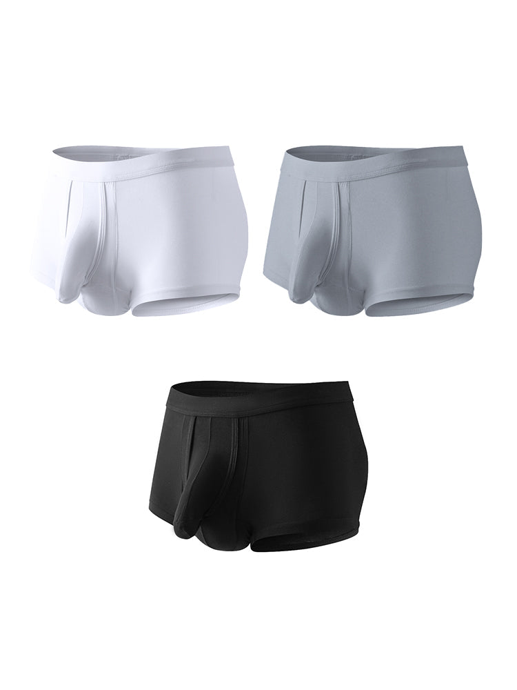 3 Pack Men's Solid Color Breathable Comfy Fabric Loose-Fit Soft Trunks | dmunderwear detail image 2