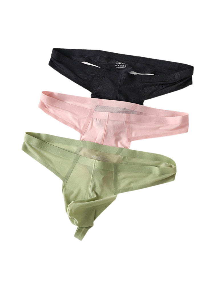 3 Pack Men's Solid Color Seamless Comfort Quick-Dry Breathable Thongs | dmunderwear detail image 8