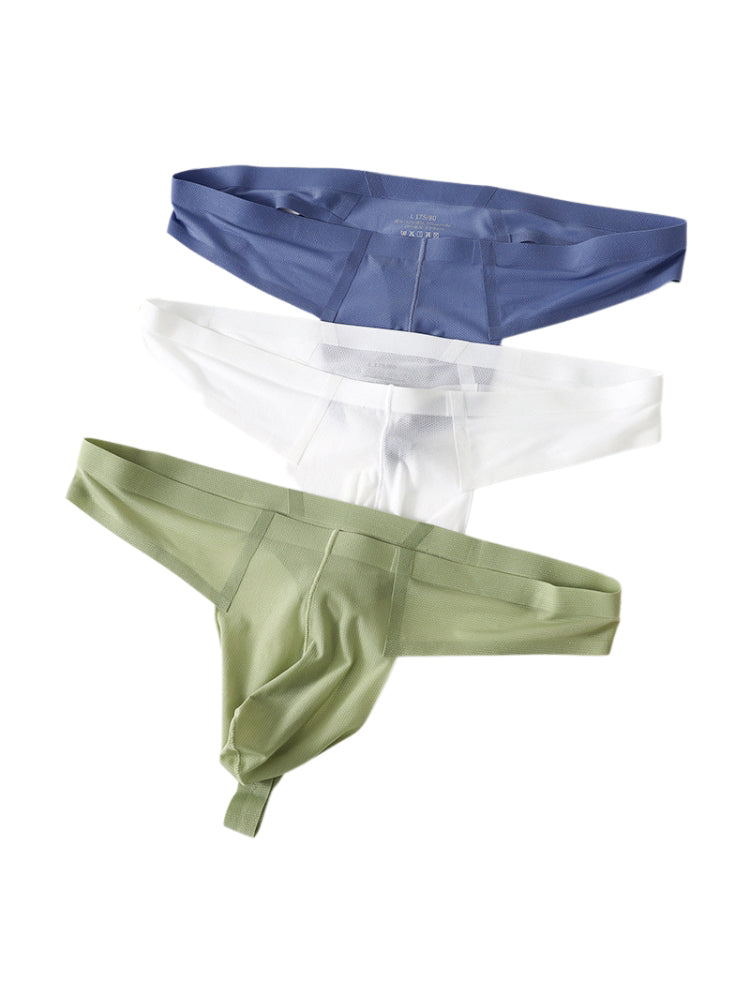 3 Pack Men's Solid Color Seamless Comfort Quick-Dry Breathable Thongs | dmunderwear detail image 9