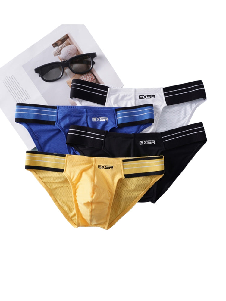 3 Pack Men's Solid Color Trendy Side Cut Low-Rise Lift Bikini | dmunderwear detail image 3