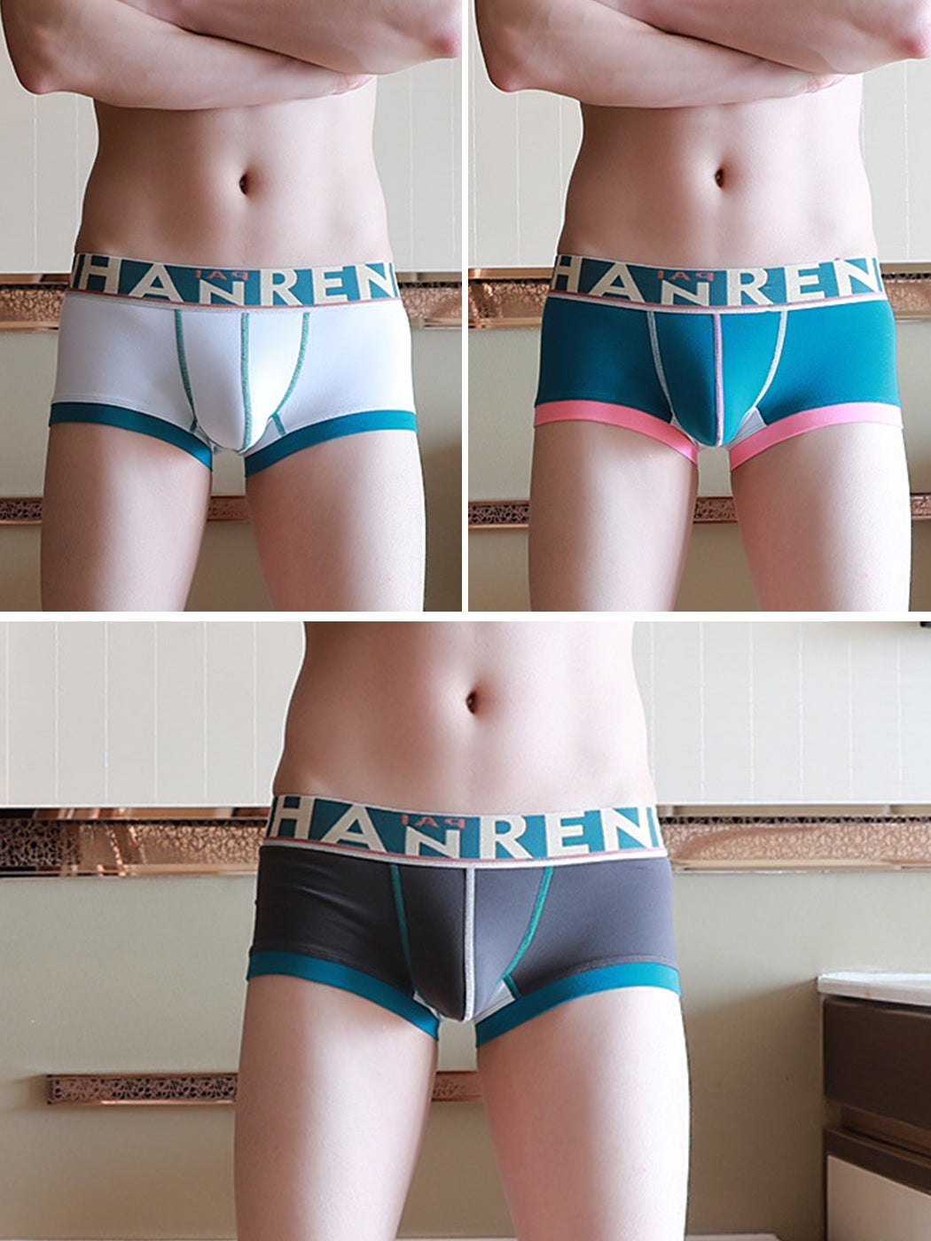 3 Pack Men's Spliced Color Breathable Cotton Trunks | dmunderwear detail image 13