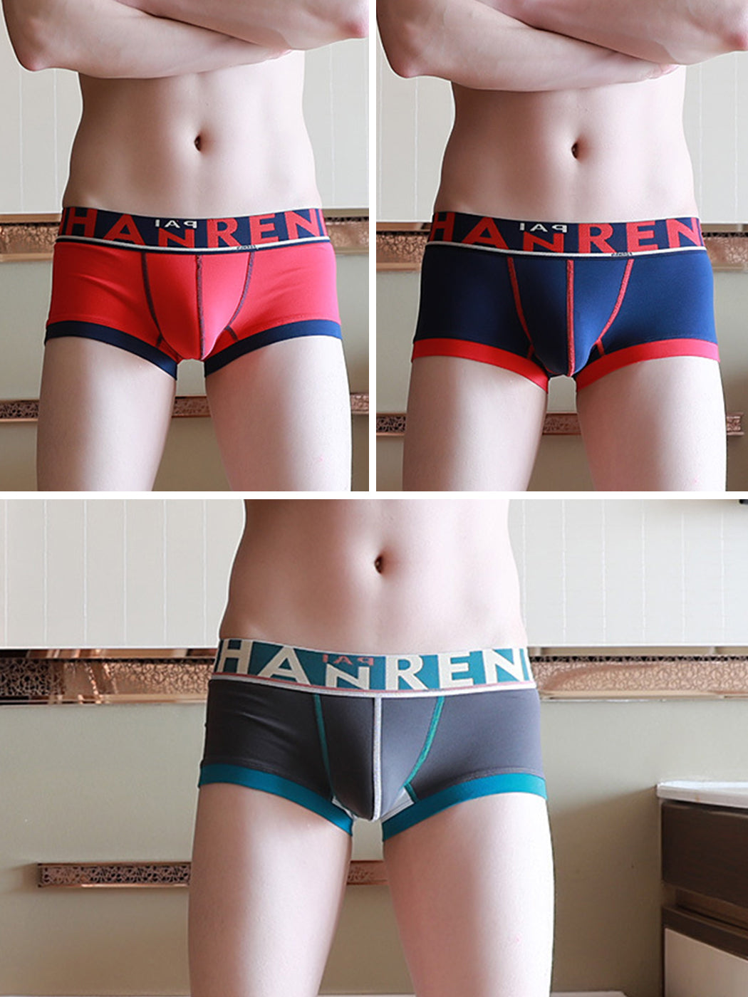 3 Pack Men's Spliced Color Breathable Cotton Trunks | dmunderwear detail image 16