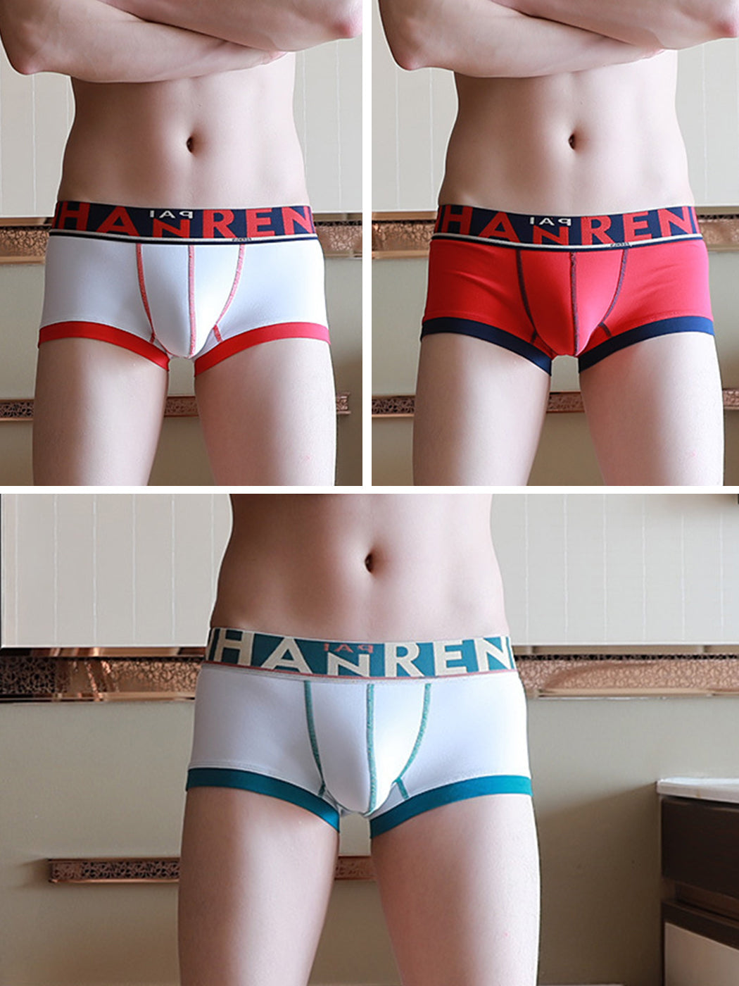 3 Pack Men's Spliced Color Breathable Cotton Trunks | dmunderwear variant image
