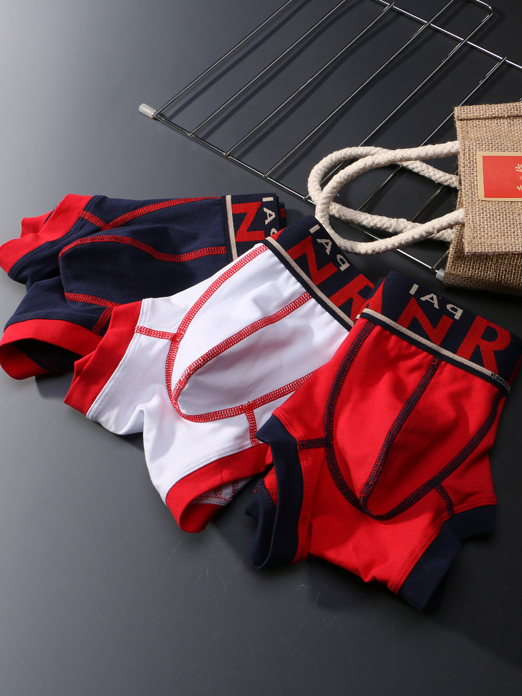 3 Pack Men's Spliced Color Breathable Cotton Trunks | dmunderwear detail image 5