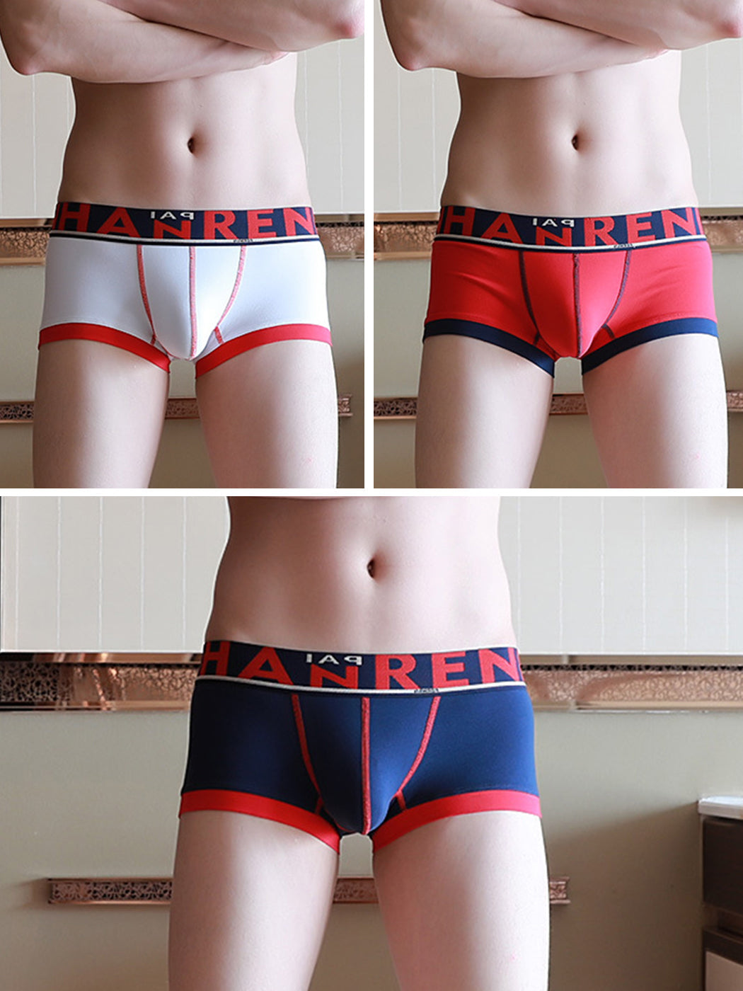 3 Pack Men's Spliced Color Breathable Cotton Trunks | dmunderwear detail image 8