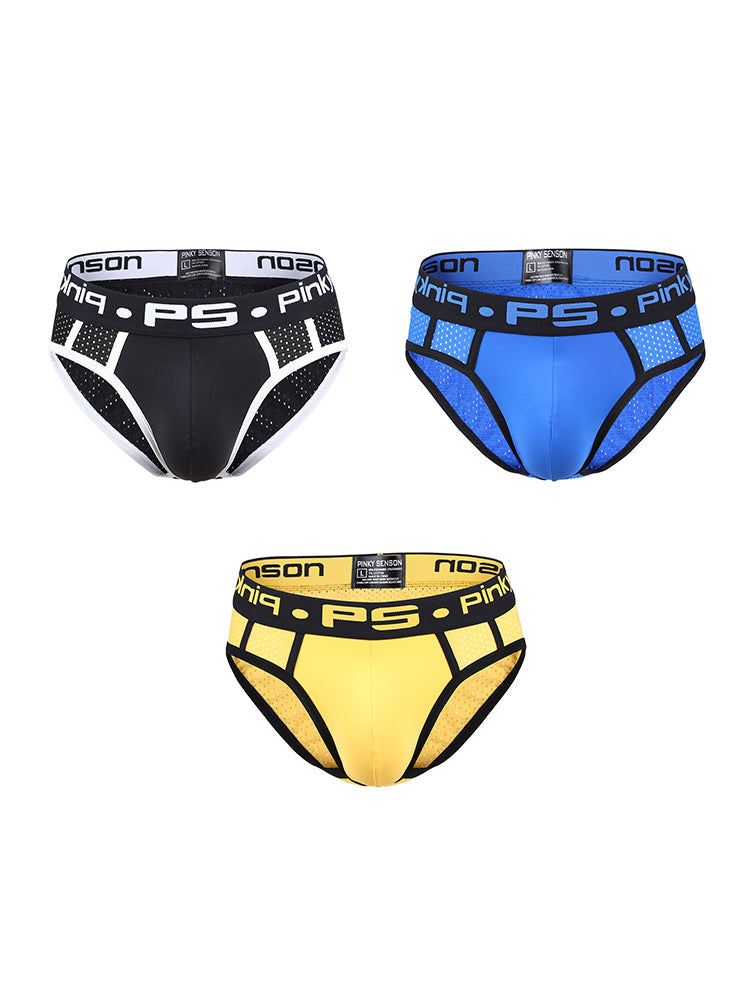 3 Pack Men's Sporty Cut Breathable Mesh Solid Color Seamless Briefs | dmunderwear detail image 14