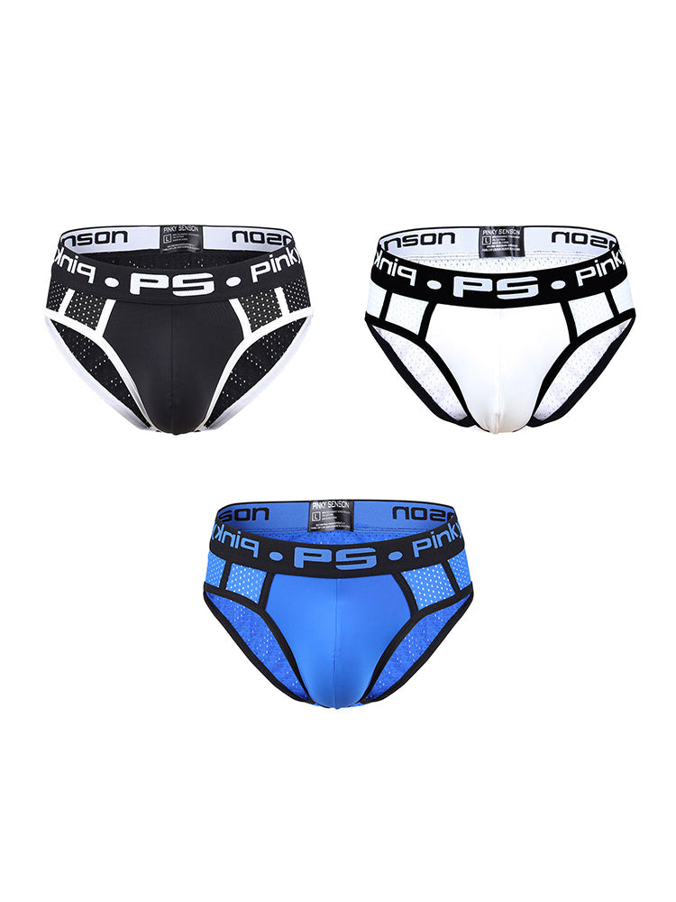3 Pack Men's Sporty Cut Breathable Mesh Solid Color Seamless Briefs | dmunderwear detail image 2
