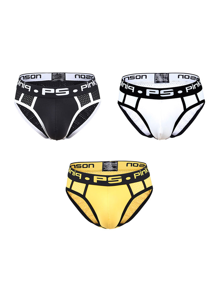 3 Pack Men's Sporty Cut Breathable Mesh Solid Color Seamless Briefs | dmunderwear detail image 8