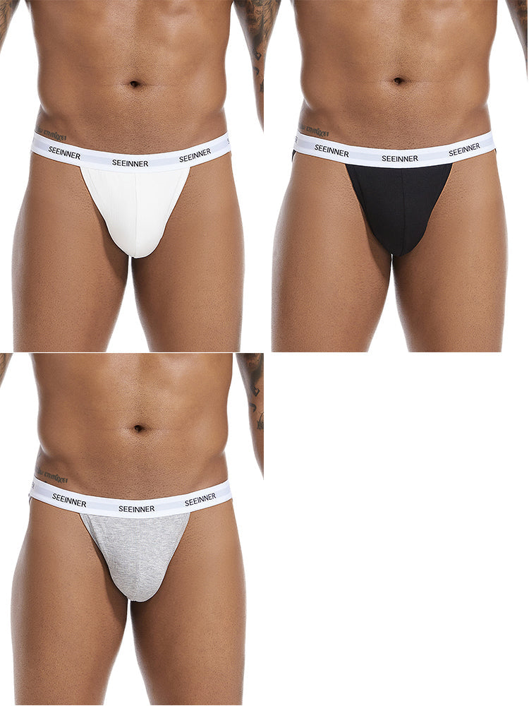 3 Pack Men's Sporty Cut Comfy Waistband Moisture-Wicking Briefs | dmunderwear detail image 2