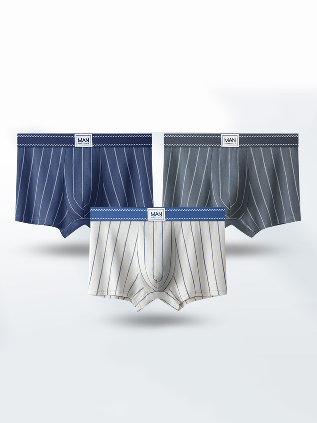 3 Pack Men's Striped Cotton Blend Trunks | dmunderwear detail image 2