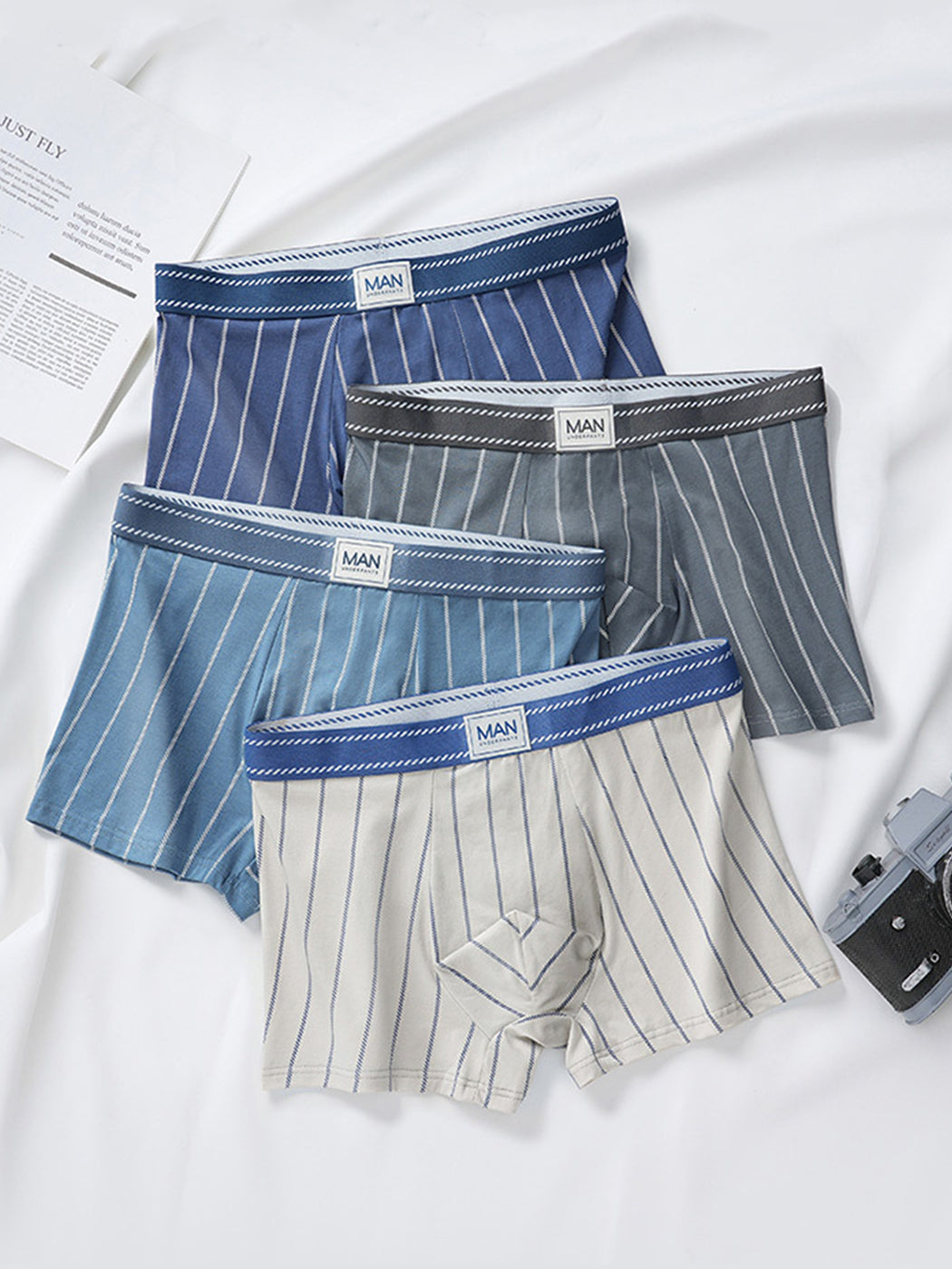 3 Pack Men's Striped Cotton Blend Trunks | dmunderwear detail image 3